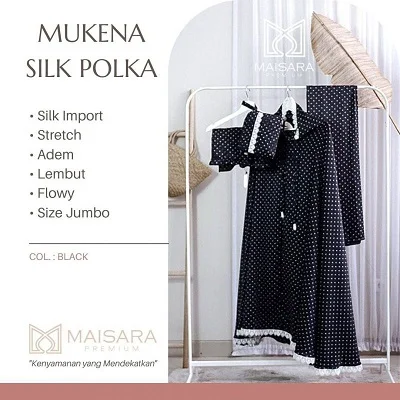 mukena silk polka maisara premium black