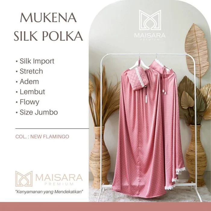 mukena silk polka maisara premium new flamingo