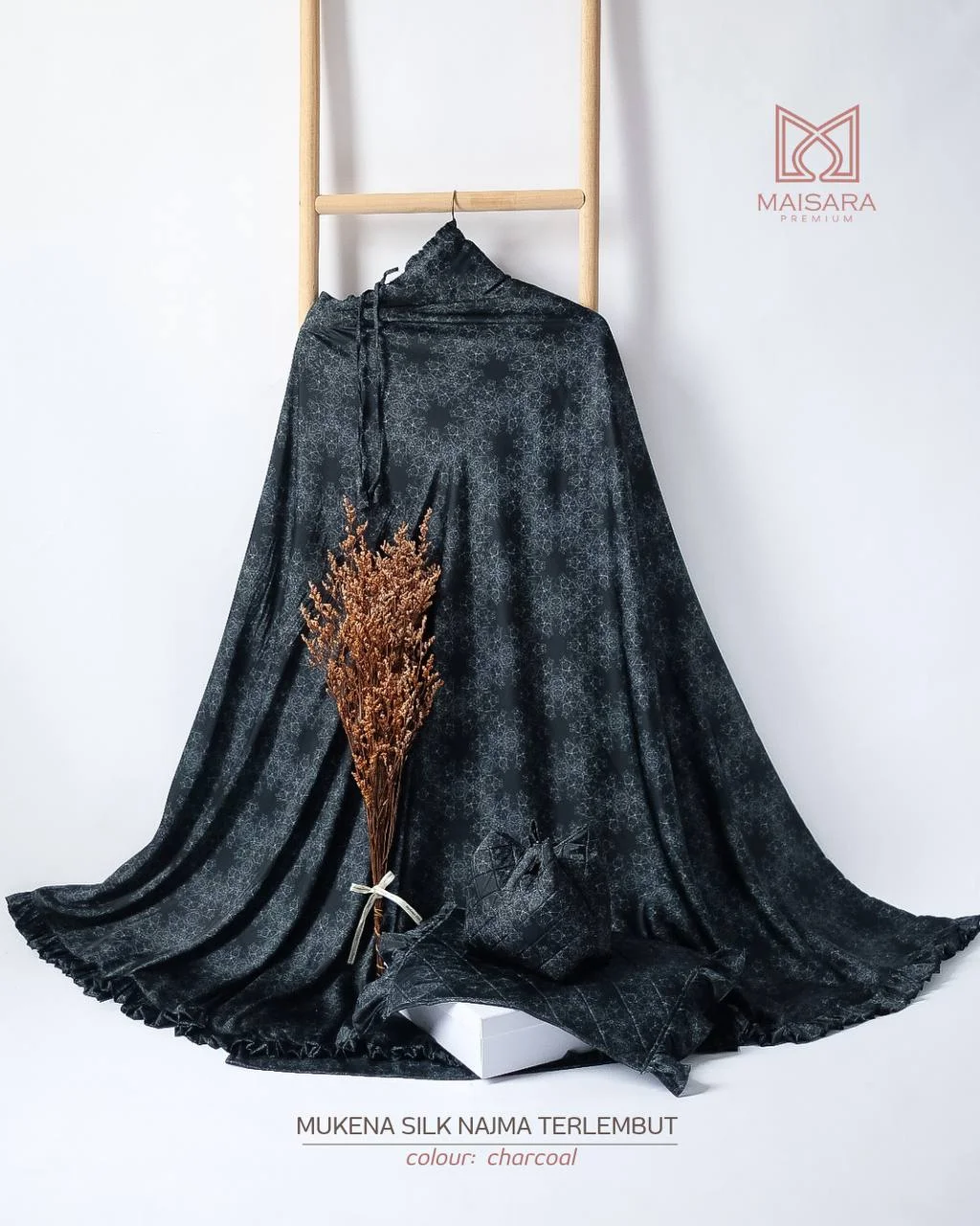 mukena silk najma charcoal - maisara premium